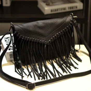 

RanHuang Fashion Women Tassel Shoulder Bags High Quality Soft Leather Messenger Bags Women's Black Crossbody Bags bolsa feminina