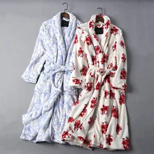 Ночной халат-Пижама с глубоким v-образным вырезом из мягкого кораллового флиса с принтом на поясе, женский халат