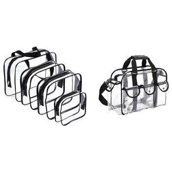 

5 Pcs Make-Up Bags Travel Toiletry Bag Organizers, 4 Pcs Black-Transparent & 1 Pcs Black