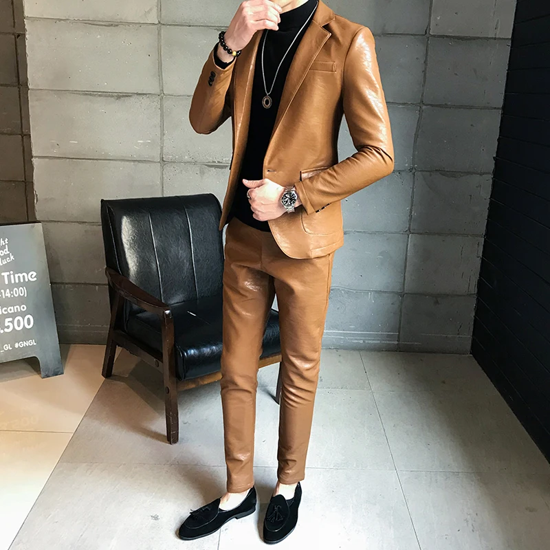 Новые мужские пиджаки куртка одна кнопка Slim Fit Пальто мыть из искусственной кожи Двигатель мужской куртки Бизнес повседневные T57