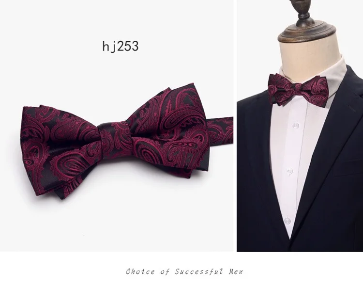 New Fashion Men's Bow Ties Wedding Double Fabric Flower Twill Bowtie Club Banquet Anniversary Butterfly Tie with Gift Box