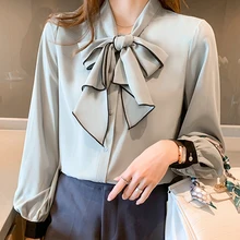 

Lace-Up Bow Shirts Women Elegant Long Sleeve Ladies Tops And Blouses 2021 Spring Loose Solid Womens Clothing Office Lady Shirt