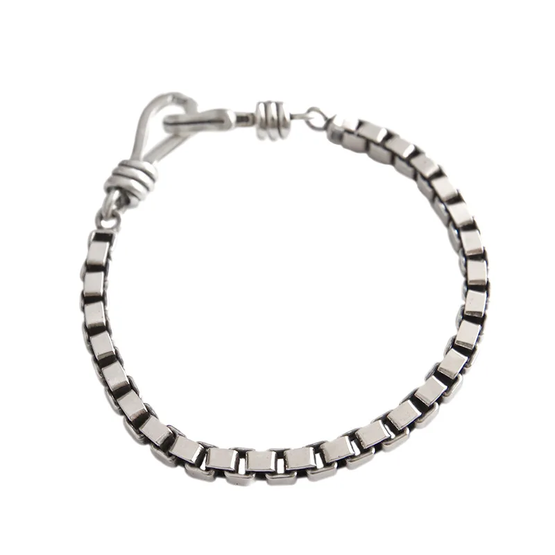 4 мм, антикварная коробка, браслет-цепочка, 925 пробы, серебряные ювелирные изделия, панк стиль, Большой браслет, простой элегантный женский браслет, длина 16,5/18,5 см