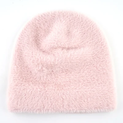 Pink Шапка зимняя женская вязание изделия из искусственного меха теплые пушистые однотонные шапка бини женские уличные вязаные шапки Высокое качество женские шапки - Цвет: Pink
