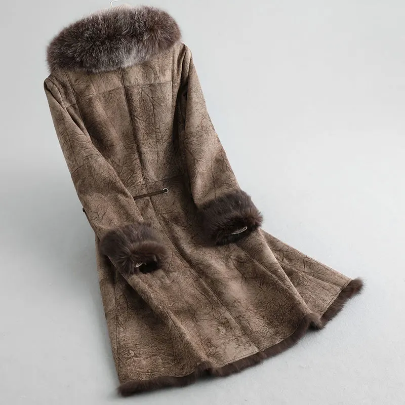 

Faced Double Real Fur Coat Female Luxury Rabbit Fur Coats Winter Coat Women Fox Fur Collar Real Leather Jacket MY4256 s