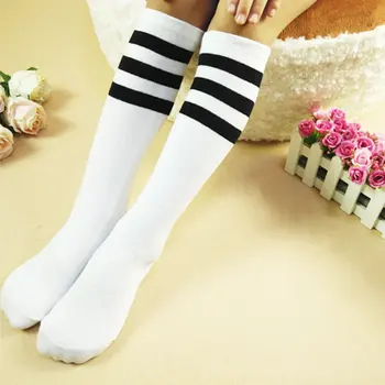 

Kids Knee High Socks For Girls Boys Football Stripes Cotton Sports School Uniforms White Socks Skate Children Baby Long Tube Leg