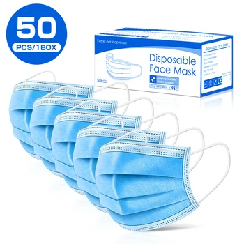 

1/100PCS Disposable Mask elastic ear loop 3-layer filter non-woven Meltblown Masks breathable protective mouth face mask