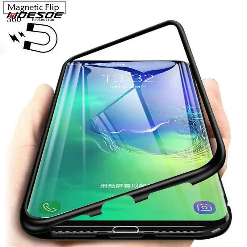 

Magnetic Adsorption Phone Case For Samsung Galaxy Note 10 Plus 9 S10e S9 S10 Plus Glass Case Shockproof Metal Bumper Cover Coque