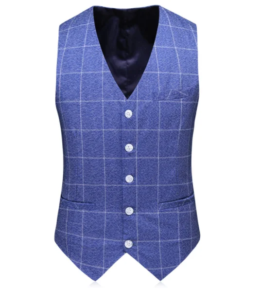 Классический Клетчатый полосатый мужской деловой костюм Slim Fit мужской костюм, пиджак и брюки с жилетом модный двубортный мужской свадебный костюм