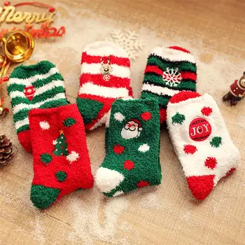 

3 Pairs of Stripe Pattern Christmas Coral Fleece Socks Thicken Warm Household Boat Socks Christmas Gift