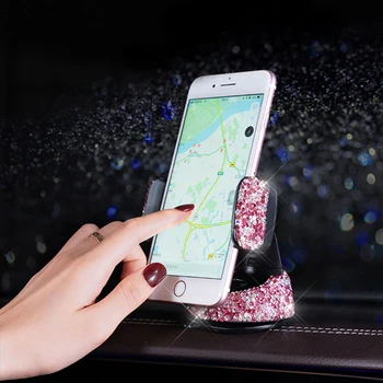 

Luxury Diamond Car Phone Holder Bracket Sucker Decoration Dashboard Car Accessories Interior Woman Decoration Bling Rhinestones