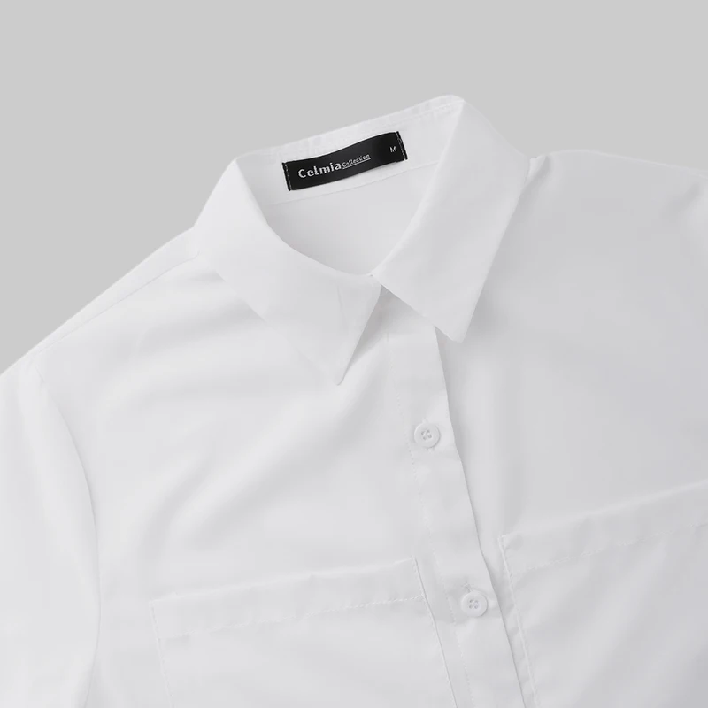 Celmia Mulheres Camisas Brancas Long Tops 2021 Outono Lapela Assimétrico Blusas Dividir Casual Elegante Escritório Túnica Tamanho Grande 7 15 outono lapela assimétrico blusas dividir casual elegante