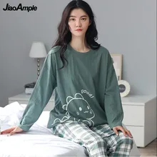 S-5XL Women's Pajamas Autumn New Cotton Long-sleeved Trousers Pijamas 2 Piece Korean Elegant Plus Size Printed Sleepwear Suit