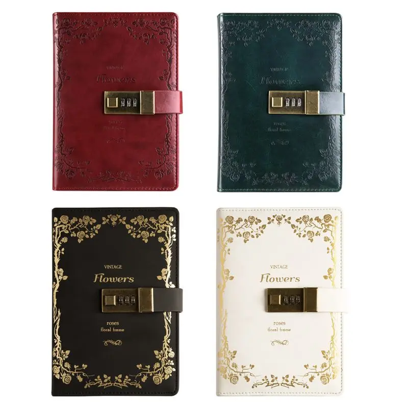 

B6 Retro Notebook with Password Lock Leather Cover Traveler Diary Planner Agenda School Supplies Gift Stationery H7EC