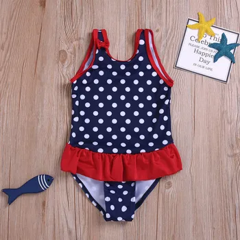 

Girls' Summer Cute Sleeveless Polka Dot Print Ruffle One-Piece Swimsuit children kids girls summer Beach Swimsuit Swimwear
