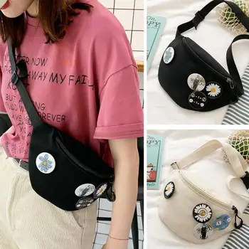 

Fashion Women Mini Handbag Casual Cloth Bucket Pouch Daisy Small Cotton Waist Bag Girls Contrast Canvas Shoulder Bag