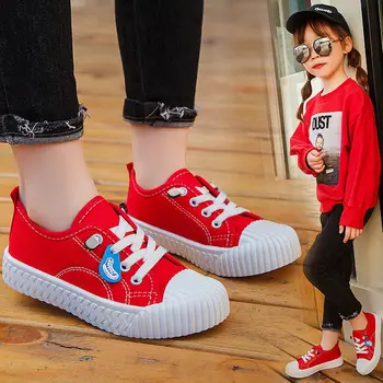 

Plus size 21-35 Girls sneakers comfort canvas shoes unisex flat sneakers 2020 new arrival red children's sneakers