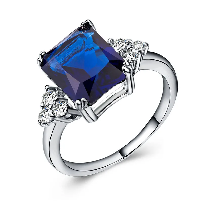 blue Bague Ringen геометрические 4 цвета на выбор серебряные 925 кольца для женщин Роскошные темпераментные Аметистовые ювелирные изделия Подарок на годовщину - Цвет камня: blue