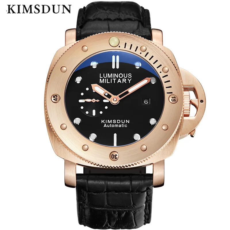

KIMSDUN Mechanical Watch Men automatic self-wind rose gold watches luxury 3Bar Water Resistant Buckle reojes de hombre new 2019