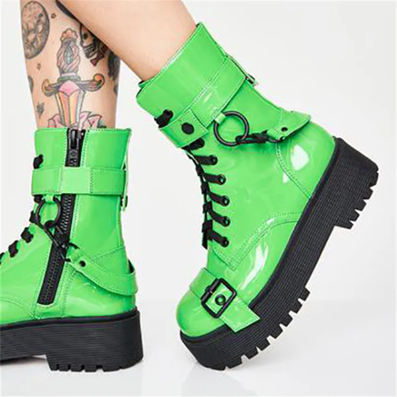 FEDONAS Women Fashion Mid-calf Boots Night Club Motorcycle Boots Buckle Cross-tied Party Shoes Woman High Heels Platforms Shoes