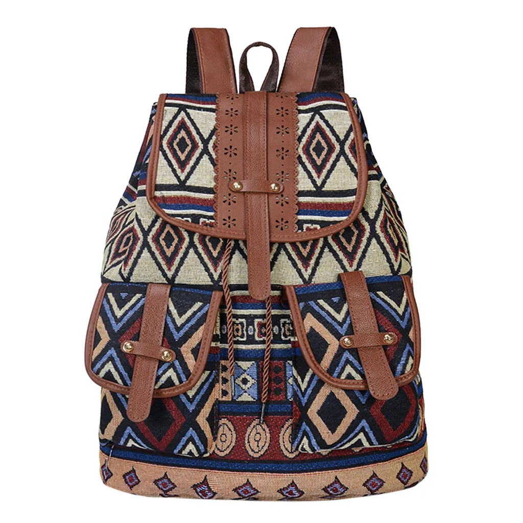 Новая школьная сумка Boho Ретро винтажный женский рюкзак с кулиской печати рюкзак для холстов многофункциональный женский рюкзак