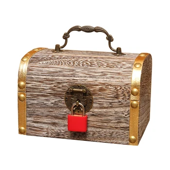 

Money Lock Wooden Case Exquisite Storage Box Large Treasure Jewelry Vintage With Keys Piggy Bank Organizer