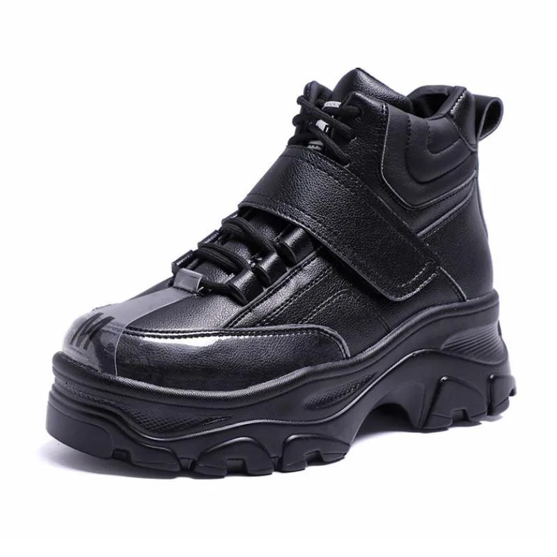Coolcept Women Sneaker Fashion Fur Inside High Heel Warm Shoes Women Lace Up Casual Shoes Platform Lady Footwear Size 35-41