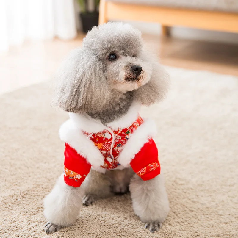 Китайский год, одежда для собак, костюм Тан, Xin Nian, Одежда для питомцев, Весенняя Праздничная куртка для собак, чонсам, пудель, Бишон, костюм для Мопса