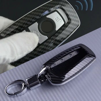 

DWCX Carbon Fiber Black Car Metal Key Cover Fob Case Skin with Chain fit for BMW X3 F25 X4 F26 M2 F87 M3 F80 M4 F82 F83 M5 F10