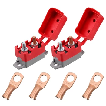 

2 PCS DC 12V-24V Automatic Reset Circuit Breaker with Cover Stud Bolt and 4 Pieces Wire Lugs for Battery Chargers(50A)