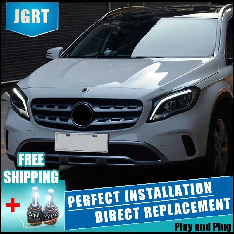 2 шт. светодиодный фонарь для Benz GLA- Автомобильный светодиодный фонарь с двойными ксеноновыми линзами автомобильные аксессуары дневные ходовые огни противотуманные фары