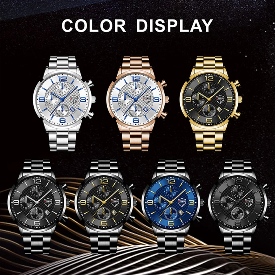 Fashion Men's Sports Watches Stainless Steel Analog Quartz Wristwatch Male Business Luminous Clock Luxury Casual Silver Bracelet
