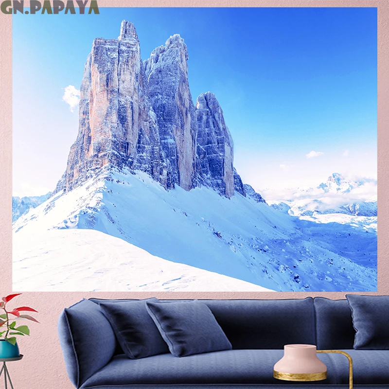 

snowy mountain tapestry Wall Hanging farmhouse decor gold tree Scenic landscape tapestries boheme Polyester landscape wall art