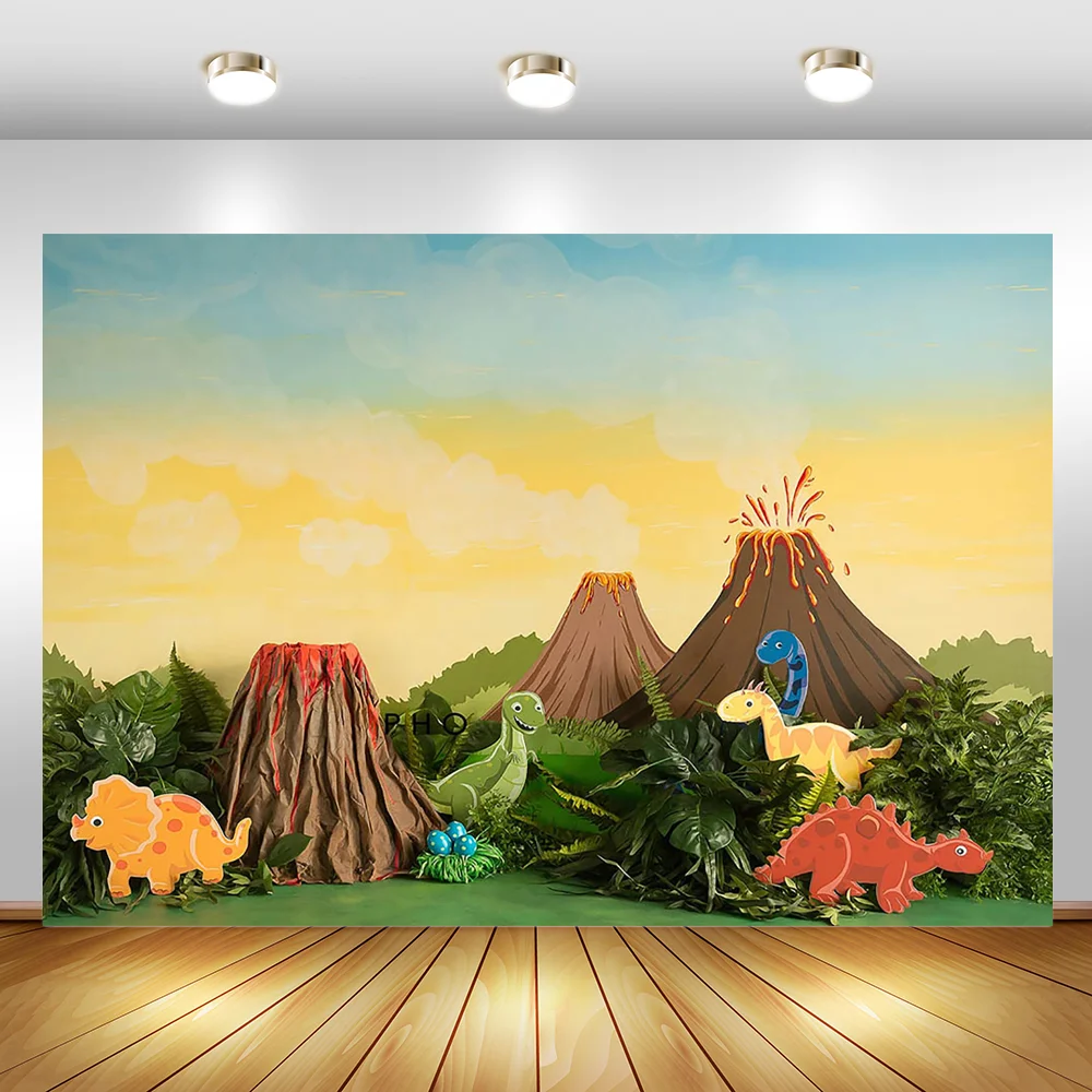 MOCSICKA Kartun Dinosaurus Ulang Tahun Latar Belakang Gunung Berapi Jurassic Hutan Fotografi Latar Belakang Telur Dinosaurus Anak Latar Belakang Foto Background AliExpress