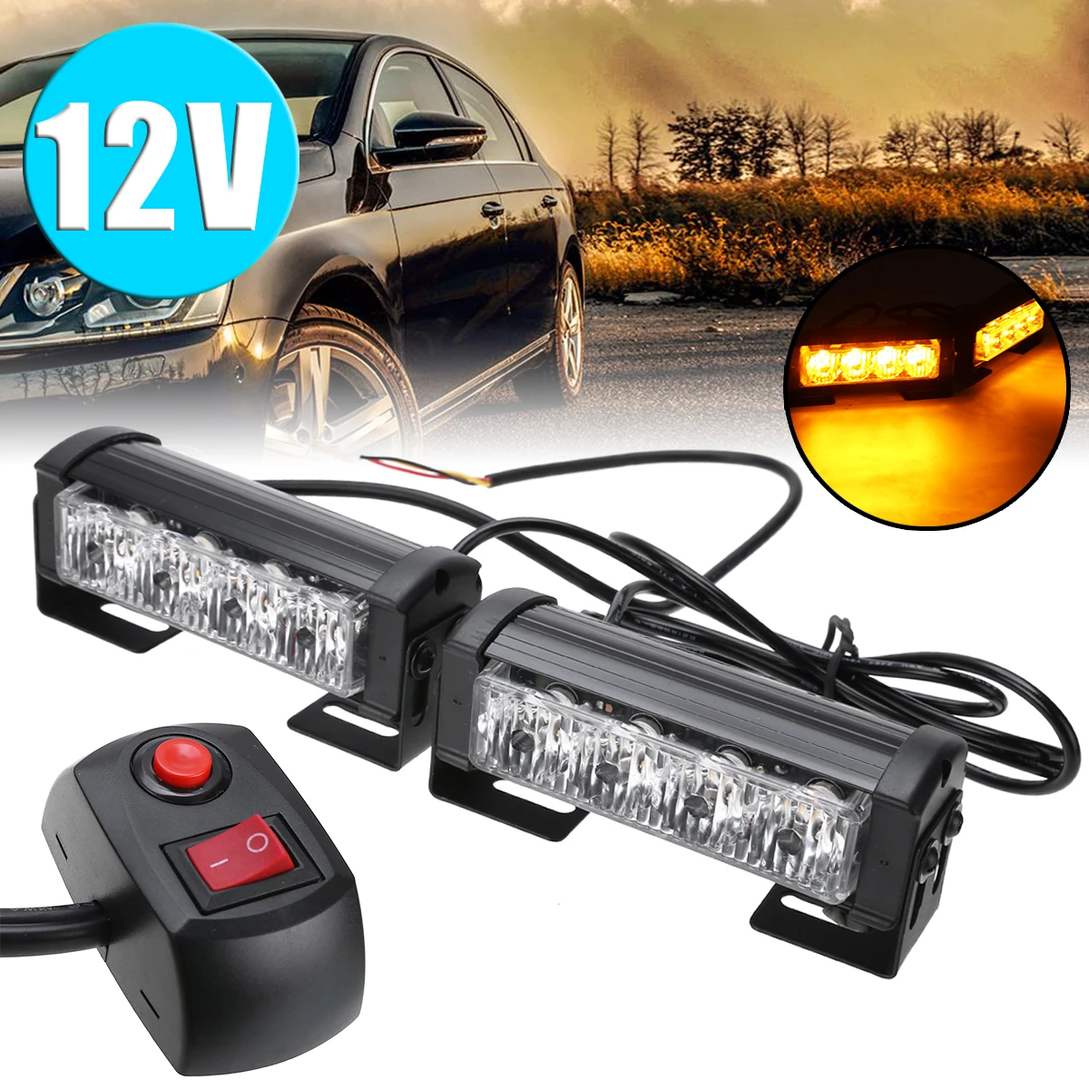 1pcs 4 LED 4W Warn Emergency Tow Truck Flash Grill Side Strobe Light Bar Amber 1pcs 4 LED 4W Warn Emergency Tow Truck Flash Grill Side Strobe Light Bar Amber