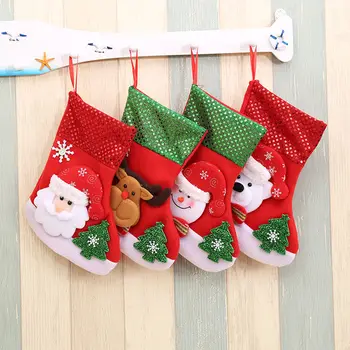 

12 pcs/lot Christmas Socks Decoration Santa Claus Snowman Kids Candy Gift Socks Bag Xams Tree Hanging Decor Christmas Ornaments