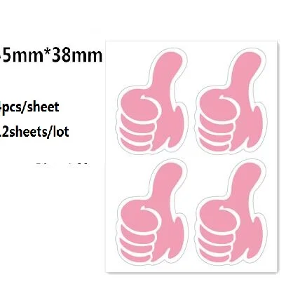 55*38mm Colorful Thumb Sticker Child Reward Sticker Mother Teacher Praise Label Award Waterproof Decorative Stickers 12 sheets - Цвет: pink