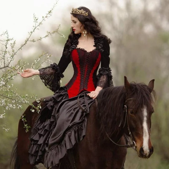 プリンセスのウェディングドレス,黒と赤,ゴシックスタイル,コルセット