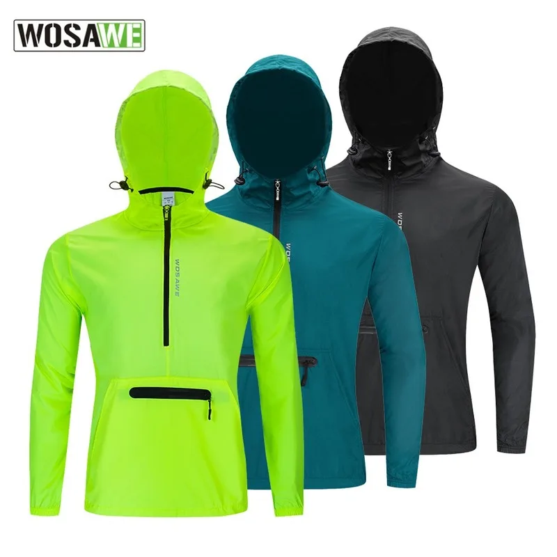 

Wosawe Ultra-Light Men's Cycling Jacket Long Hooded Fluo Green Road Mountain Bike Bicycle Wind Jacket Running MTB Windbreaker