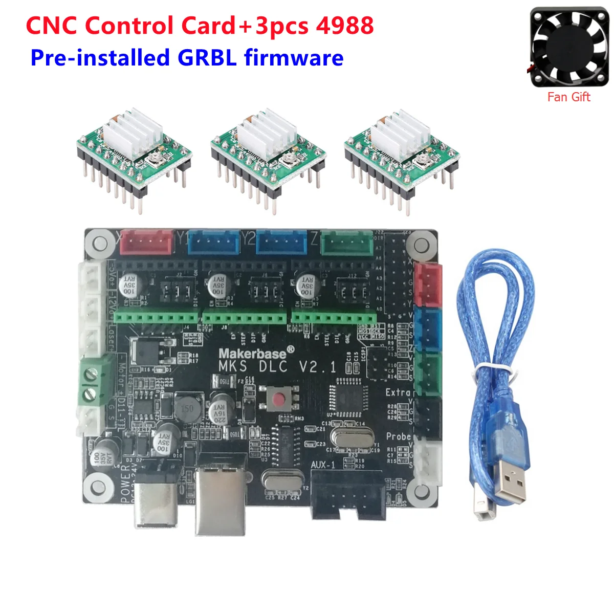 Placa de Controle Grbl Eixo Placa Mks Dlc V2.1 Cnc Escudo v3 Expansão Arduino Uno r3 Cartão Stepper Driver A4988 8825 z Usb - Imagem 6