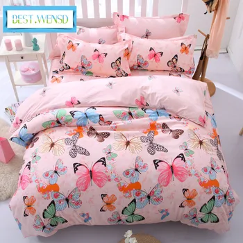 

bedclothes-Flamingo-Butterfly sheets Korean style Bedding king kid duvet cover sets dekbedovertre egyptian cottoon bed linen set