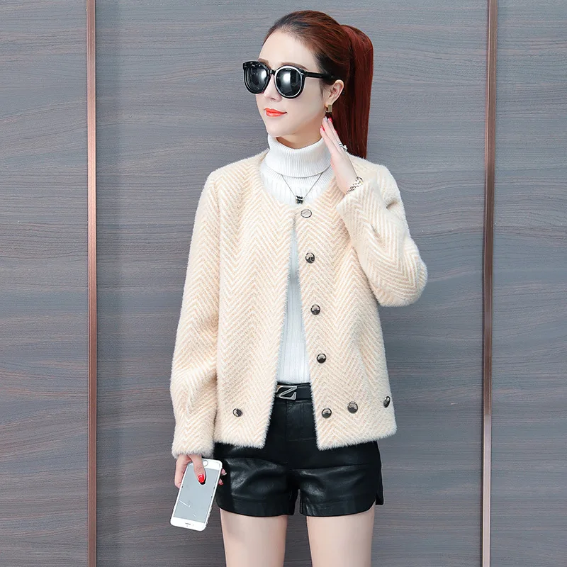 

Coat Women's Fall And Winter Clothes 2018 New Style Korean-style Fashion Faux Mink Cashmere Tops Short Plush Cardigan Fur Clothi