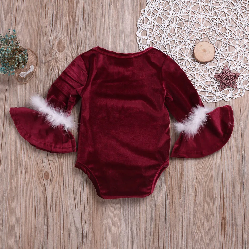 Newborn Infant Baby Girls Bodysuit Romper Princess Plush Clothes Christmas Gift Letter Long Sleeve Baby Clothing Winter A1