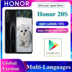 Huawei Honor 20S глобальная версия смартфона, 6 ГБ + 128 ГБ, Kirin 710, Octa Face, разблокировка, тройная камера, суперзарядка, мобильный телефон