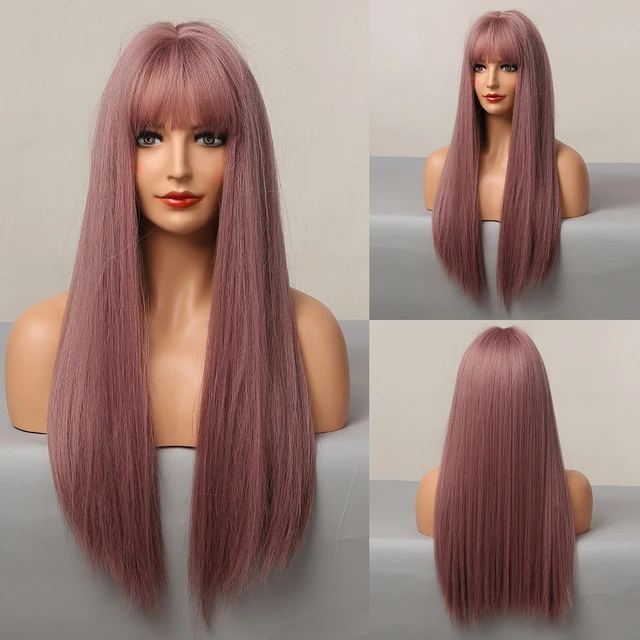 Long Straight Brown Ombre Natural Hair Wigs Middle Part Heat Resistant Synthetic Wigs for Afro Women Daily Cosplay Fashion Wigs lc5113-1