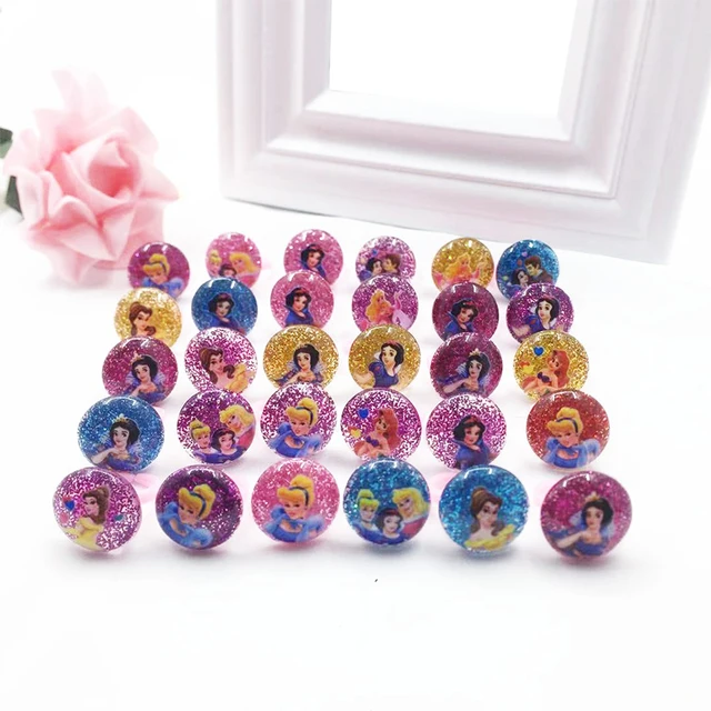 12pc/Lot Disney Princess Rings Acrylic Crystal Minnie Mouse Party Favors Frozen Kids Finger Rings Seal Stamper Kids DIY Gifts 40pcs M