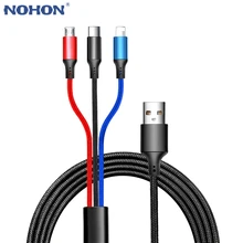 NOHON 3 в 1 USB кабель для iPhone XS Max XR Lightning Кабель для мобильного телефона Micro usb type C зарядный кабель для Xiaomi зарядное устройство Шнур