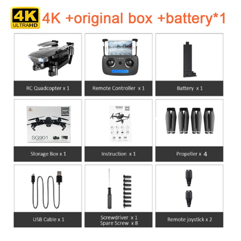 Дрон SG901 4K Дрон HD Двойная камера WiFi передача от первого лица оптический поток 20 минут долгое время полета Rc вертолет Дрон камера Дрон - Цвет: 4K original box ba1