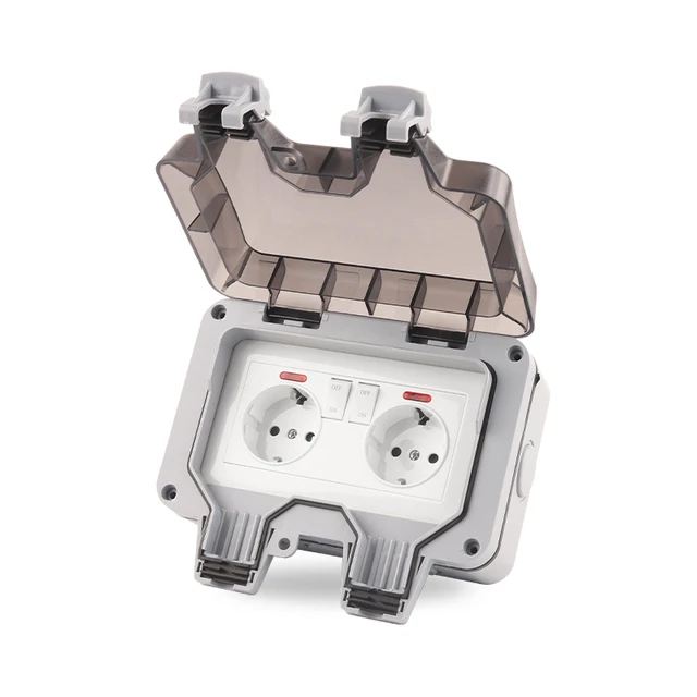 IP66 EU เยอรมนีมาตรฐานกันน้ำกลางแจ้ง16A ผนังคู่พร้อมสวิทช์สำหรับ Home Garden ปลั๊ก250V 1