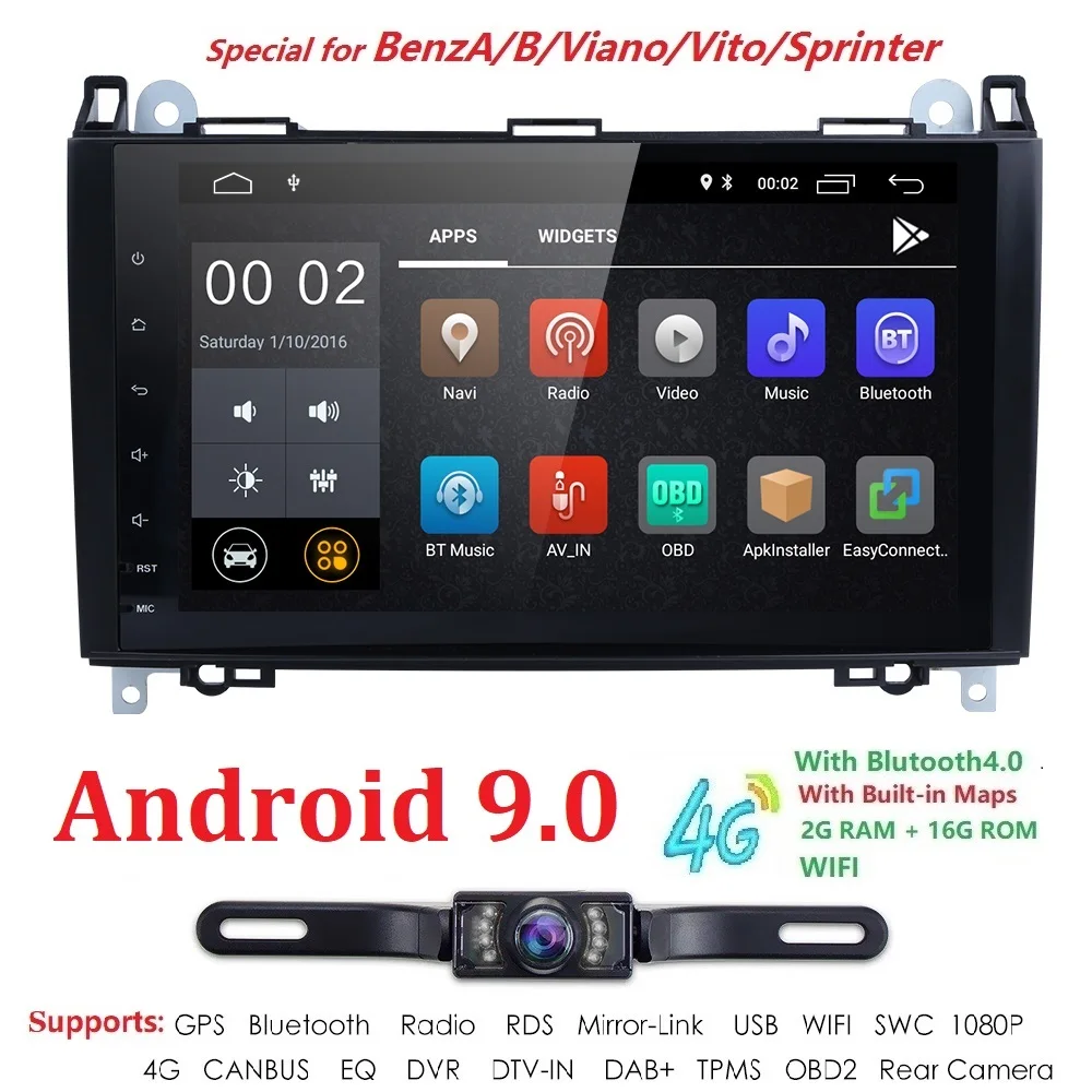 

Android 9.0 2din Auto radio Car DVD multimedia for Mercedes Benz B200 A B Class W169 W245 Viano Vito W639 Sprinter W906 WIFI GPS